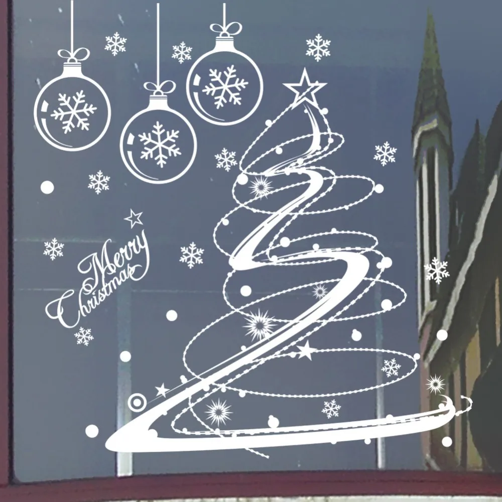 Веселое Рождество, дерево, звезды, снег, Наклейки на стены, гостиная, окно магазина, домашний декор, новогодние наклейки, виниловая настенная живопись