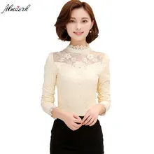 Мода на осень-зиму женские полуботинки-кружево с высоким воротником футболка с длинными рукавами, однотонный, тонкий плотный женский с кружевом для маленьких девочек, футболка нижняя рубашка L202