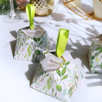 

100Pcs Creative Green Leaves Diamond Wedding Favors Candy Boxes Party Gift Box Bomboniera Giveaways Boxes Chocolate Thanks Box