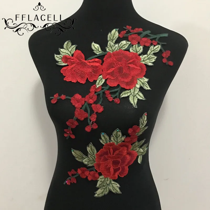 

FFLACELL 2Pcs/set DIY Clothes Bust Dress Patches Flower Floral Collar Sew on Patch Cute Applique Badge Embroidered Fabric Sticke