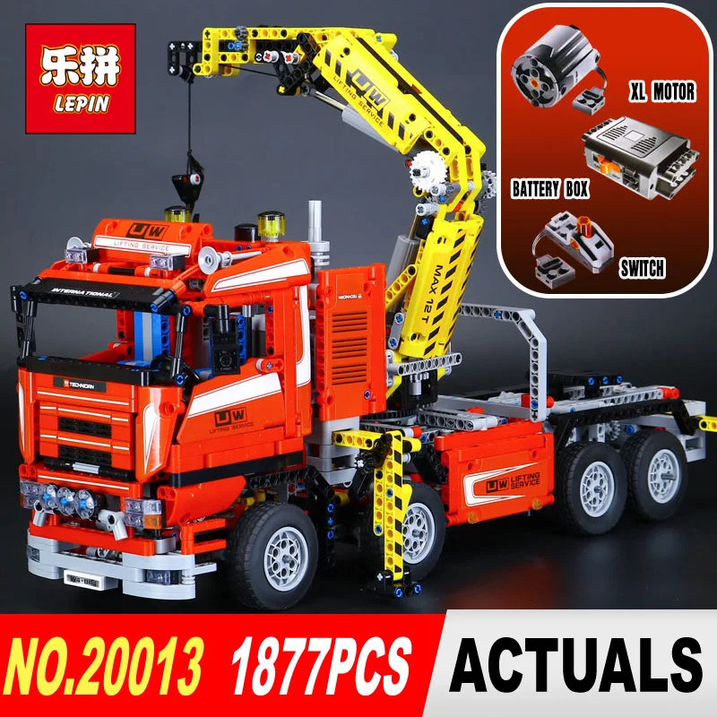 LEPIN 20013 technic series 1877pcs The Electric Crane Truck Model Building blocks Bricks Compatible 8258 Toy Christmas Gift