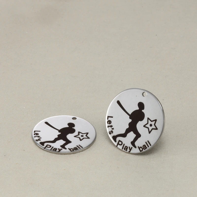 BULK 30 Stainless Steel Let's Play Ball Charms Sticker Figure Engarved
