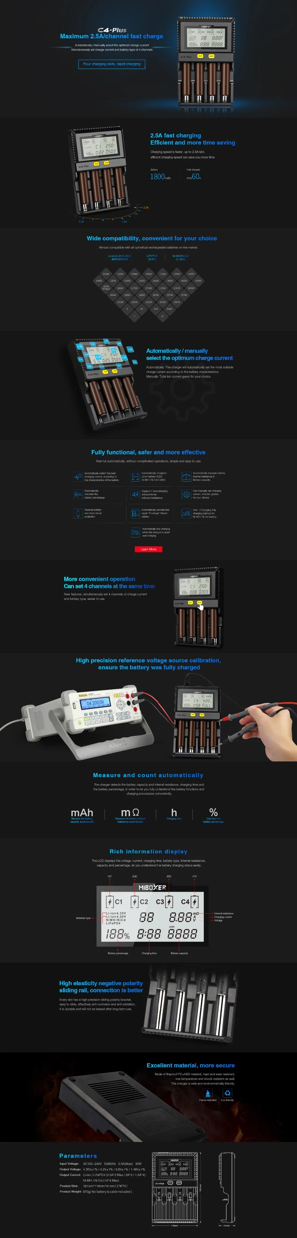 MiBoxer C4-Plus зарядное устройство двойной AA Max 2.5A/слот супер быстрое зарядное устройство 18650