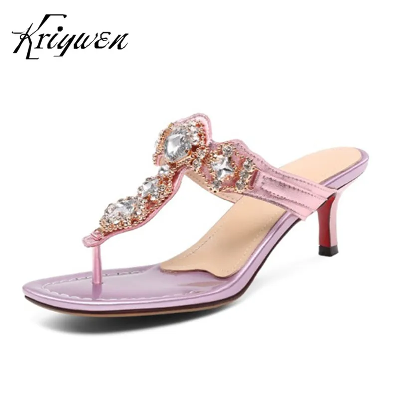 

2018 Summer Flip Flops Women Slippers Casual T-strap High Heels Woman Party Shoes Bohemian Brand Wedding Slides pantoffels dames