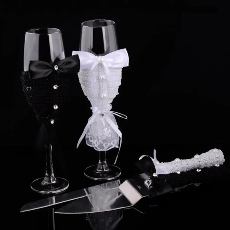 Черные и белые свадебные бокалы, бокалы для шампанского, набор ножей для торта, Свадебный декор, свадебные сувениры