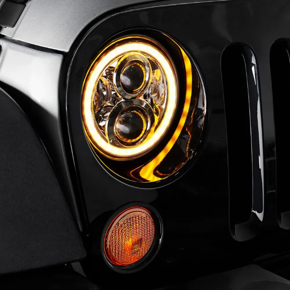  For Hummer H1 H2 Led Headlight 60w 7 Inch LED Headlights High Low Beam Angel Eye DRL Amber Turn Sig - 32818555221