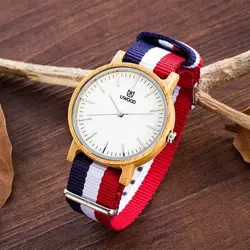 Uwood стильный нейлон ремень белый Уход за кожей лица легкий деревянный часы унисекс наручные часы