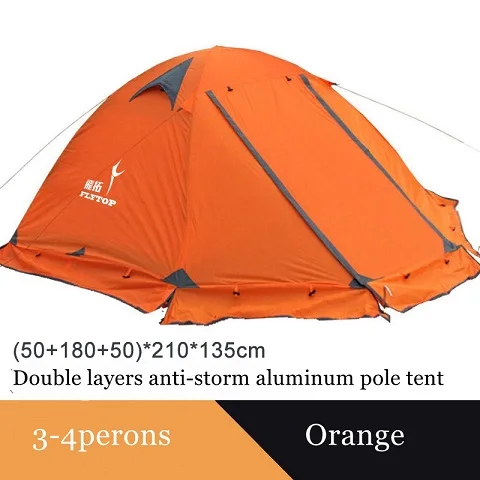 Зимняя палатка со снежной юбкой! 2-3persons алюминиевая палка двухслойная двойная дверь ветрозащитная большая непромокаемая профессиональная палатка для кемпинга - Цвет: orange 3persons