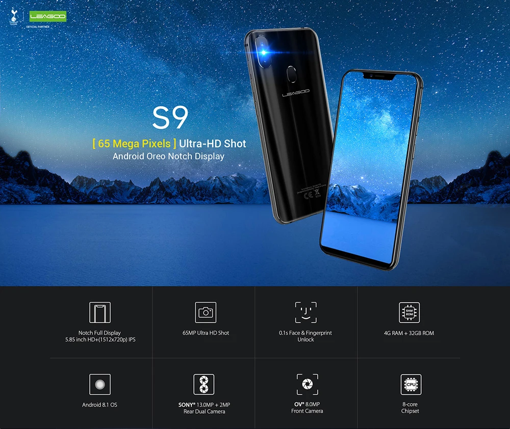 LEAGOO S9 смартфон 5,8" HD+ ips 19:9 экран MTK6750 Восьмиядерный 4 Гб ОЗУ 32 Гб ПЗУ Android 8,1 отпечаток пальца 13 МП 4G LTE телефон