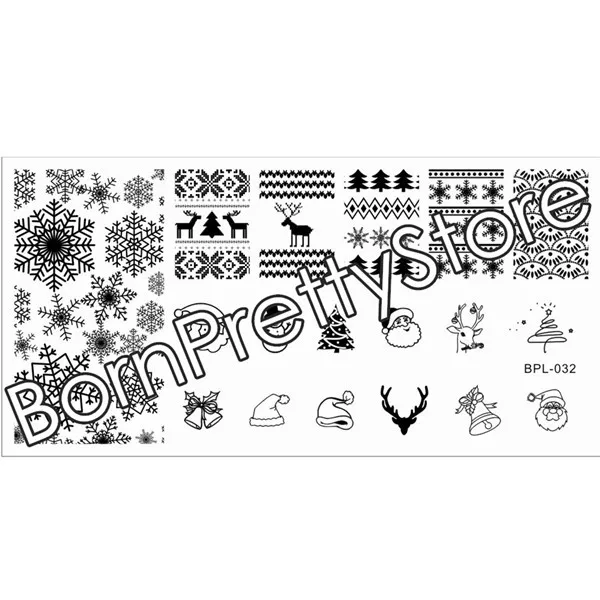 Рождество штамповка плиты L032 рождество снежинки ногтей штамп шаблон изображения плистины штамп born pretty BP-L032 12.5 x 6.5 см# 23268