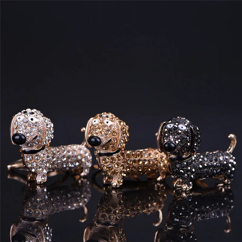 Bling Crystal Dog брелок для ключей в виде таксы кошелек подвеска автомобильный