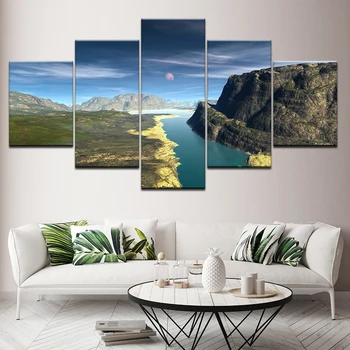 

Poster Modular Canvas Pictures HD Printed Modern 5 Pieces Snow Mountains Rivers Natural Landscape Paintings Decor Frame Wall Art