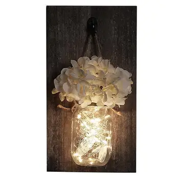 

Ins Rustic Mason Jar Wall Sconces With Led Fairy Lights Flowers For Country Home Wedding Cafe Bar Wall Bedroom Decoration Wood
