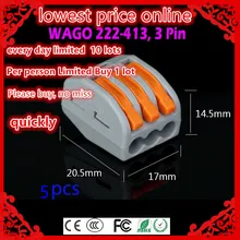 Limited special promotions 5 pcs/lot WAGO 222-413 PCT213 Compact Wire Wiring Connector 3 pin Conductor Terminal Block With Lever