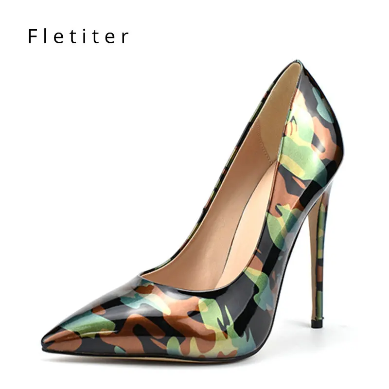 

Sexy High Heels Dress Pumps Shoes For Women Camoufla Fashion Party Pointed Toe Wedding Thin Heels Shoes Plus size 34-43 Fletiter