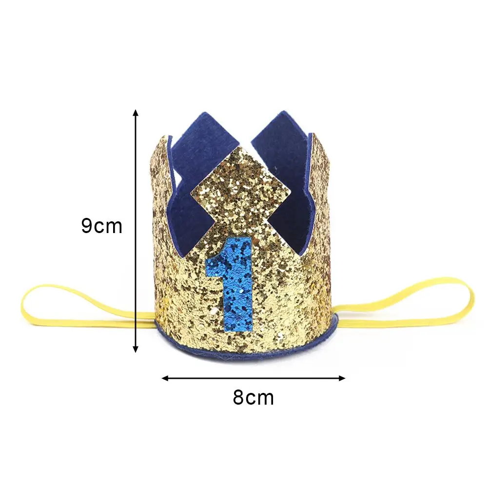 Синий золотой мальчик первый праздничный колпак блеск Принцесса Корона номер 1 От 2 до 3 лет вечерние детские украшения для душа повязка на голову подарки для детей