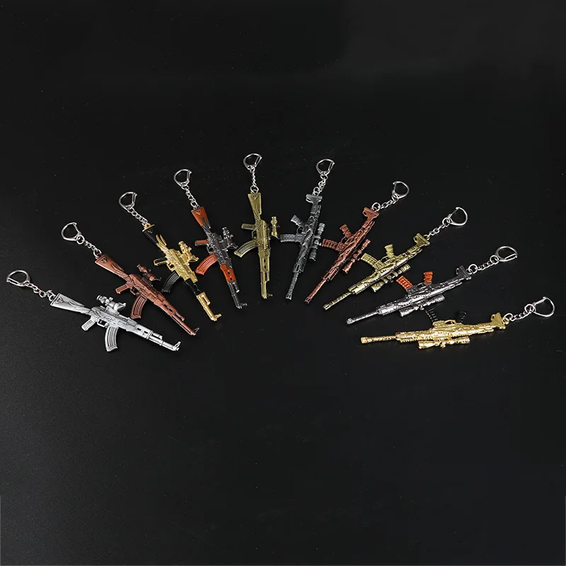 

High Quality 2019 New Hot Game 16 Styles PUBG CS GO Weapon Keychains AK47 Gun Model 98K Sniper Rifle Key Chain Ring for Men