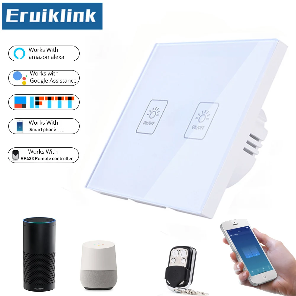 

EU/UK Standard RF433 Wall Light Switch,Tuya APP Touch Remote Control Wifi Switch With Amazon Alexa Google for Smart Home