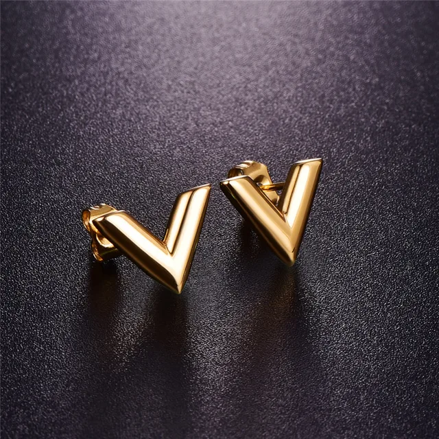 Martick 316l Stainless Steel Earrings For Women Rose Gold Color Martick 316l Stainless Steel Earrings For Women Rose Gold Color Brand V Letter Triangle Cute