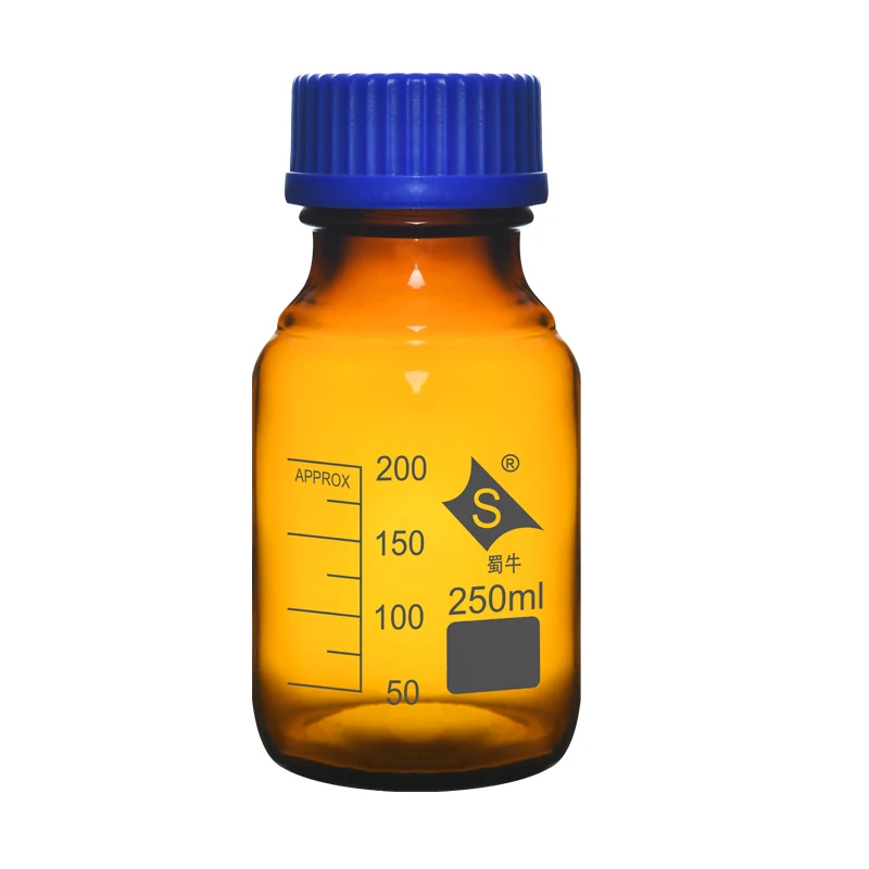 

2 Pieces 250ml Glass Brown Amber Reagent Bottle with Blue Screw Cap