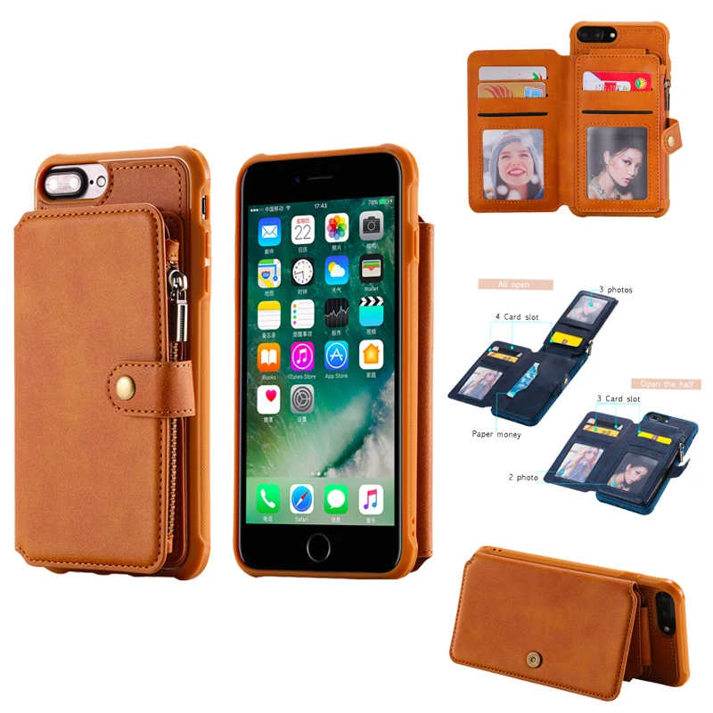 

PU Leather Flip Zip Wallet Phone silicon holder Case Cover Shell Zipper magnetic Funda for Apple iPhone 6 6S 6G 7 8 Plus X Coque