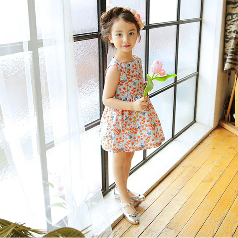 

JENYA summer fashion cute princess floral 100%cotton backless sleeveless flowers dress kids clothes children dress