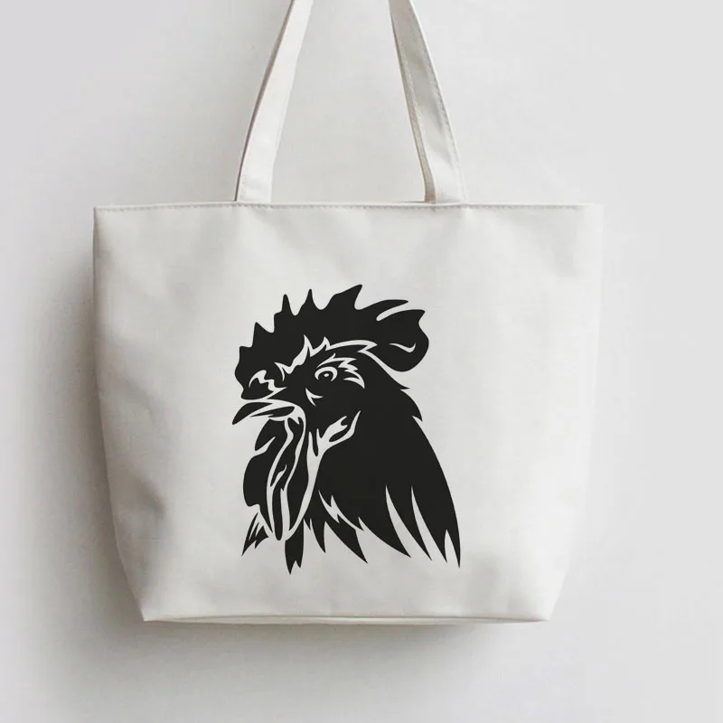 Rooster Chicken Tote bags Canvas Cartoon Shopping bag Grocery Bag GA095