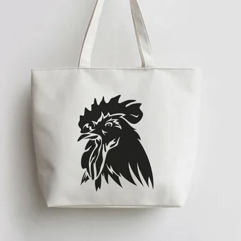 

Rooster Chicken Tote bags Canvas Cartoon Shopping bag Grocery Bag GA095