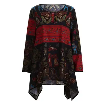 

JAYCOSIN 2020 Vintage Women Loose Long SleeveT-shirts Casual Print Cotton Linen Femme Shirt Longsleeve Tops Dropshipping 30p