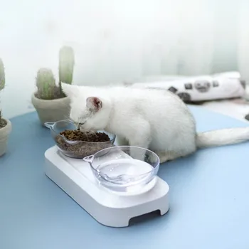 

NEW Pet Cat Dog Transparent Double Bowl 15 Degree Adjustable Tilt Neck Design Feeder Anti-skid Cat Dood Board Pet Dog Feeder