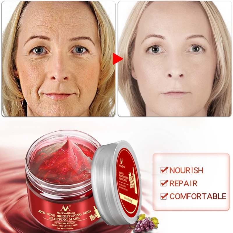 

Red Wine Essence Sleeping Facial Mask Whitening Nourishing Moisturizing Mask Nutrition Repair Brighten Skin Mask Gel Face Care