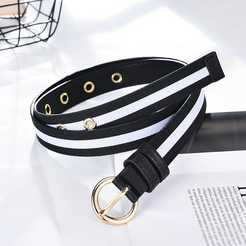 ladies belts for dresses Women Canvas Waist Belt Striped Pin Buckle Red White Blue Patchwork Casual Belts ceinture femme ceinture femme de marque luxe white belt womens