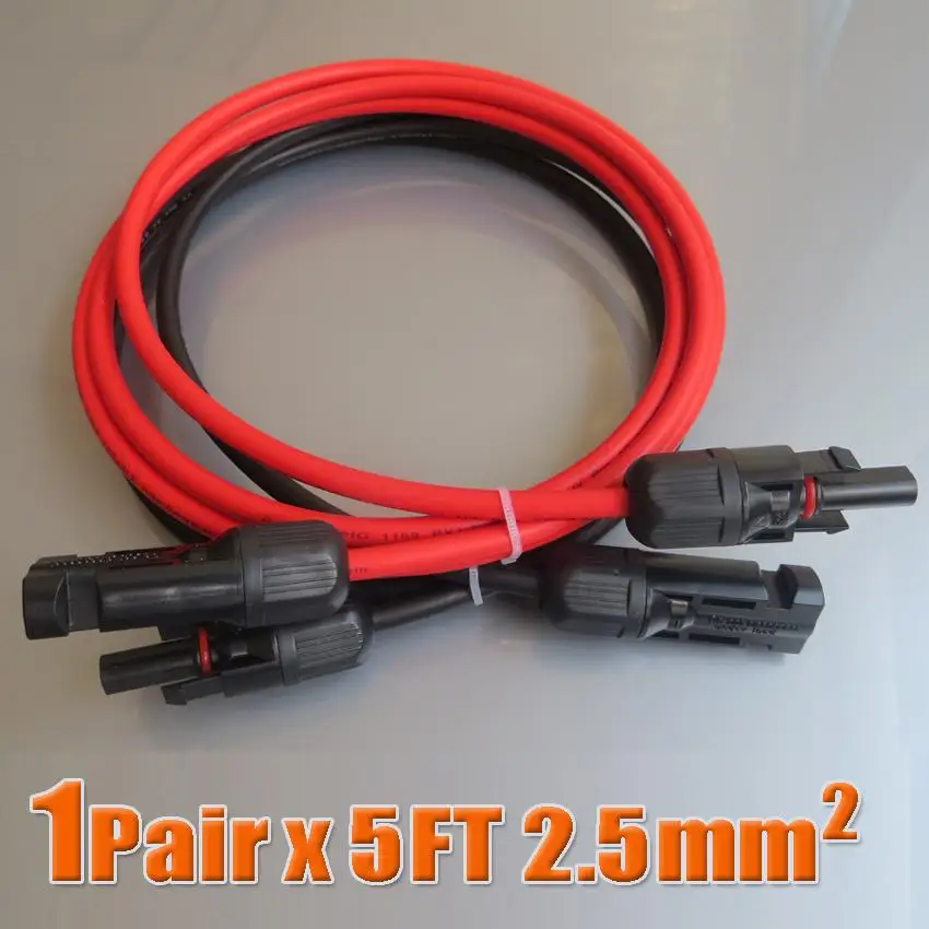 

1Pairs x 5FT 14AWG MC4 Connector male female Extension Connect branch red black 5FT extend 2.5mm2 cable TUV