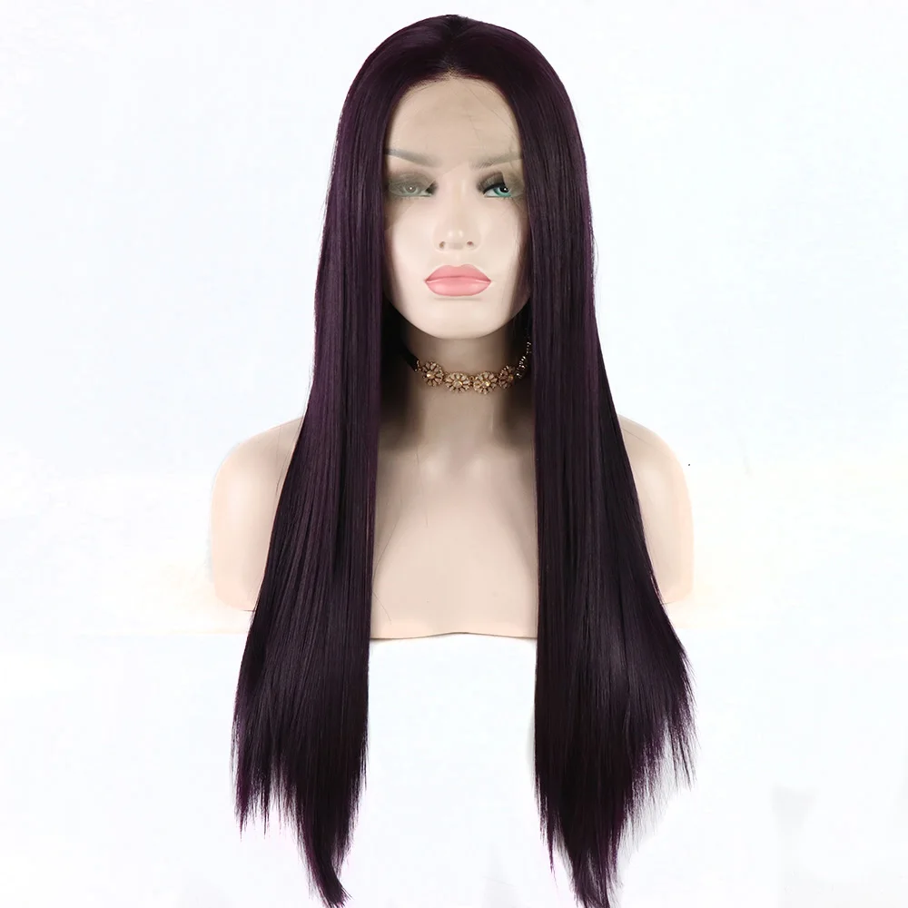 Bombshell натуральный темно Фиолетовый прямой синтетический парик на кружеве без клея термостойкие волокна волос натуральный волос для женщин