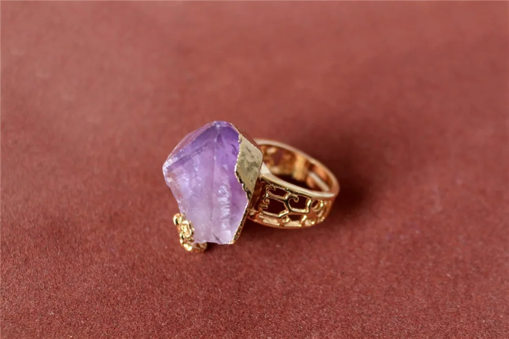 Druzy натуральное модное кольцо с кристаллом желтый кварц фиолетовое Золото Цвет Кристалл обручальные аметисты ювелирные изделия обручальные кольца для женщин
