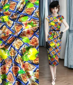 

Telas Love peach Flowers block printed fabric Brand Stretch Satin Silk Fabric 97% Mulberry Silk Cloth Hot Sale Cheongsam tissu