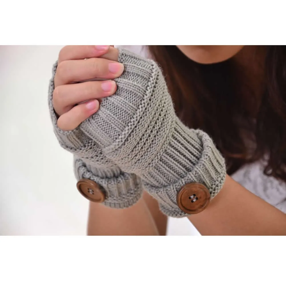 Light Gray Шикарные женские зимние наручные руки теплые вязаные длинные перчатки, варежки без пальцев - Цвет: Light Gray