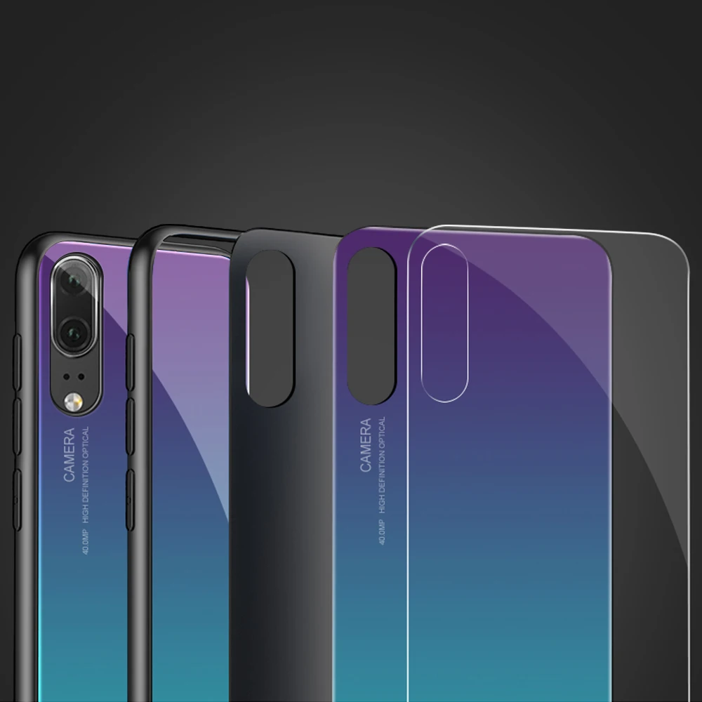 Стеклянный чехол с градиентом для huawei P20 lite Pro P smart Nova 3 3i 3e Mate 20 Honor note 10 9 8 мягкий