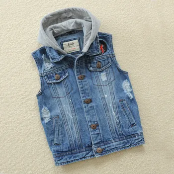 

Children Denim Vest & Waistcoat Toddler Clothing Cowboy Broken Hole Kids Jean Coat For Boys GIrls Hooded Outerwear Coat Clj207