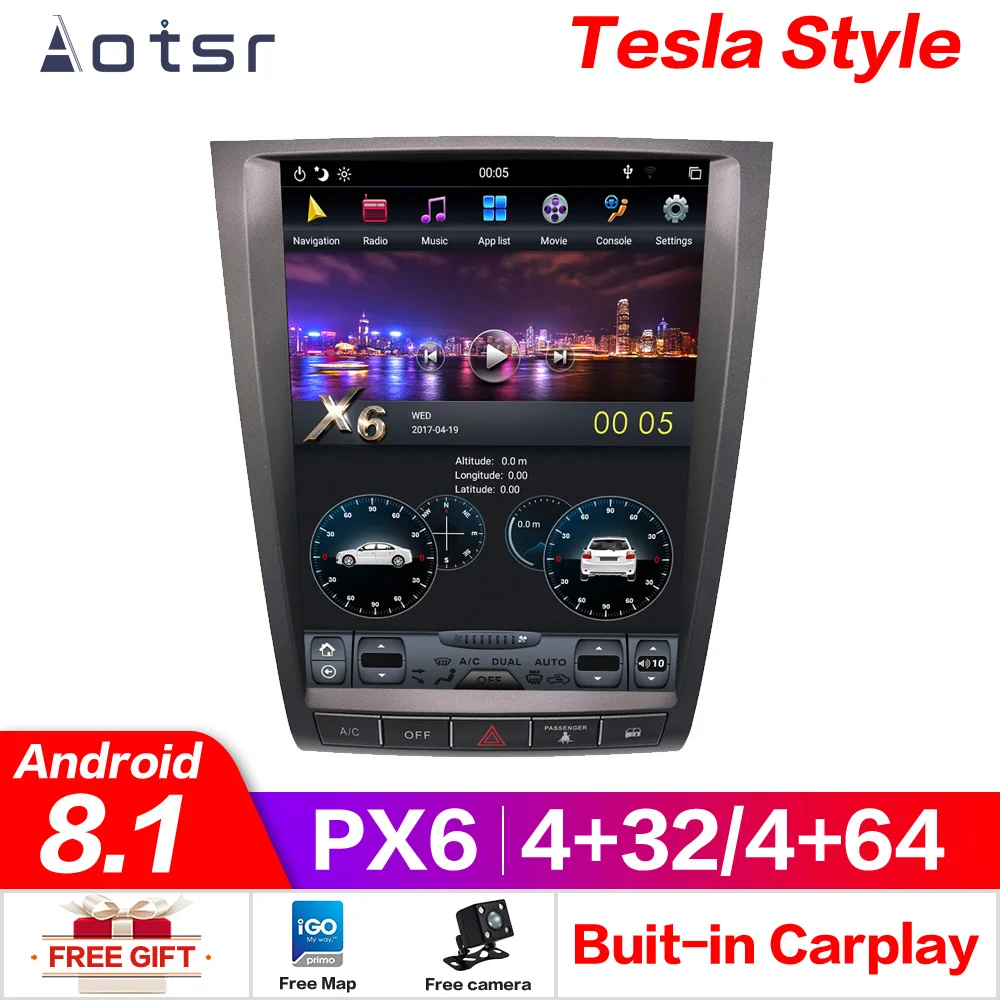 Автомобильный GPS навигатор в стиле Tesla Android 9 0 4 + 64 ГБ для Lexus GS300 GS460 GS450 GS350 2004 2011