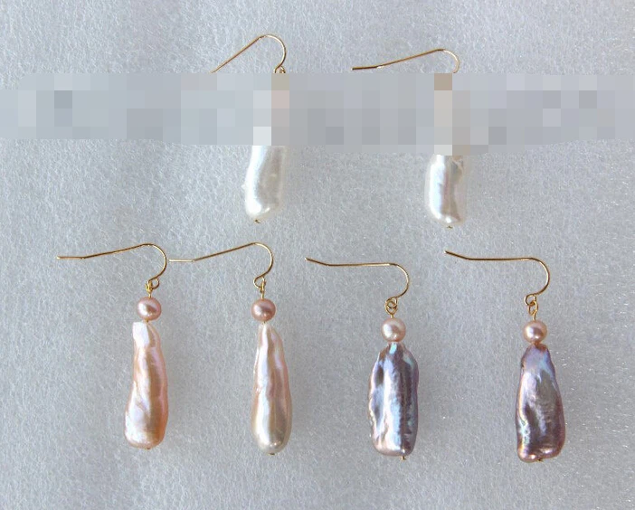 

hot sell new - -hot 00262 stunning baroque white pink purple freshwater pearl dangle earrings