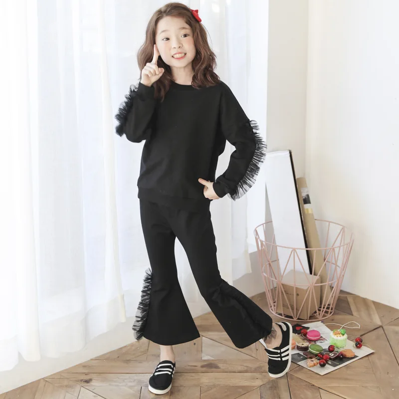 

mesh patchwork girls clothing set long sleeve 8 10 12 14 6 years 2017 autumn children sets clothes for girl two piece outfits