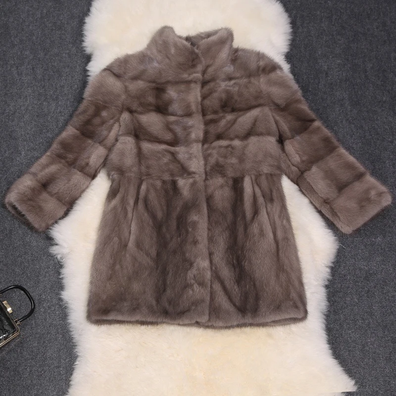 Buy 2017 Brand luxury women natural mink fur jacket long style With sashes