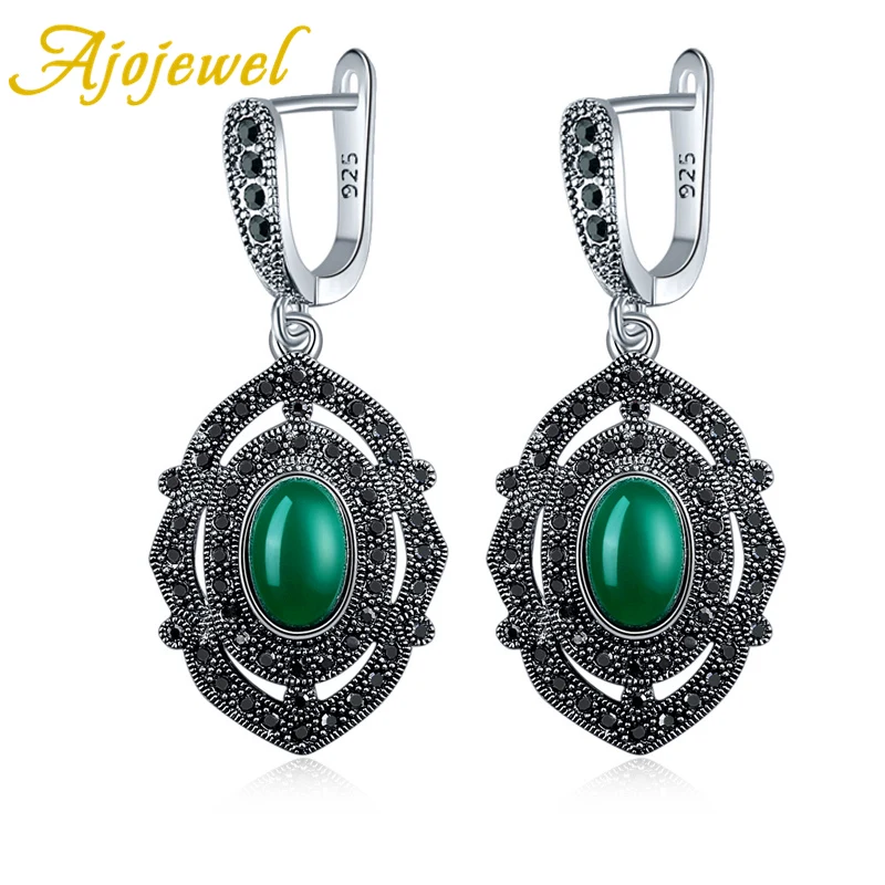 

Ajojewel Black Rhinestone Vintage Green Drop Earrings For Women Costume Jewelry For Party Wedding Gifts Match Gift Box