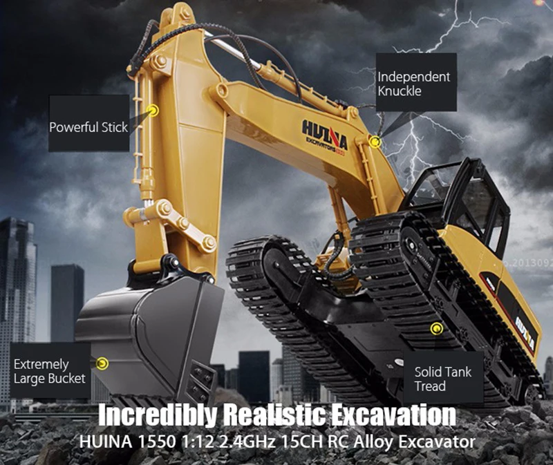 

Christmas HuiNa 1550 RC Crawler Car 15CH 2.4G 1:14 RC Metal Excavator Charging 1:12 RC Car With Battery RC Alloy Excavator RTR