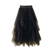 Повседневные женские летние юбки Асимметричная сетчатая Юбка Saia Тюлевая юбка средней длины Faldas плиссированная миди Женская юбка Jupe Femme