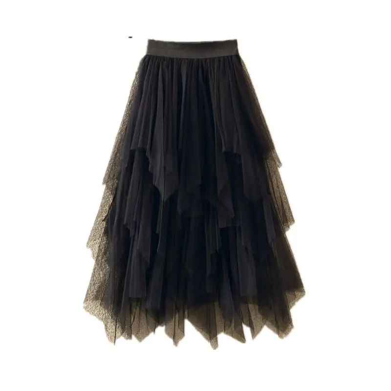 

Casual Women Summer Skirts Asymmetrical Mesh Skirt Saia Midi Tulle Skirt Faldas Pleated Midi Faldas Mujer Jupe Femme