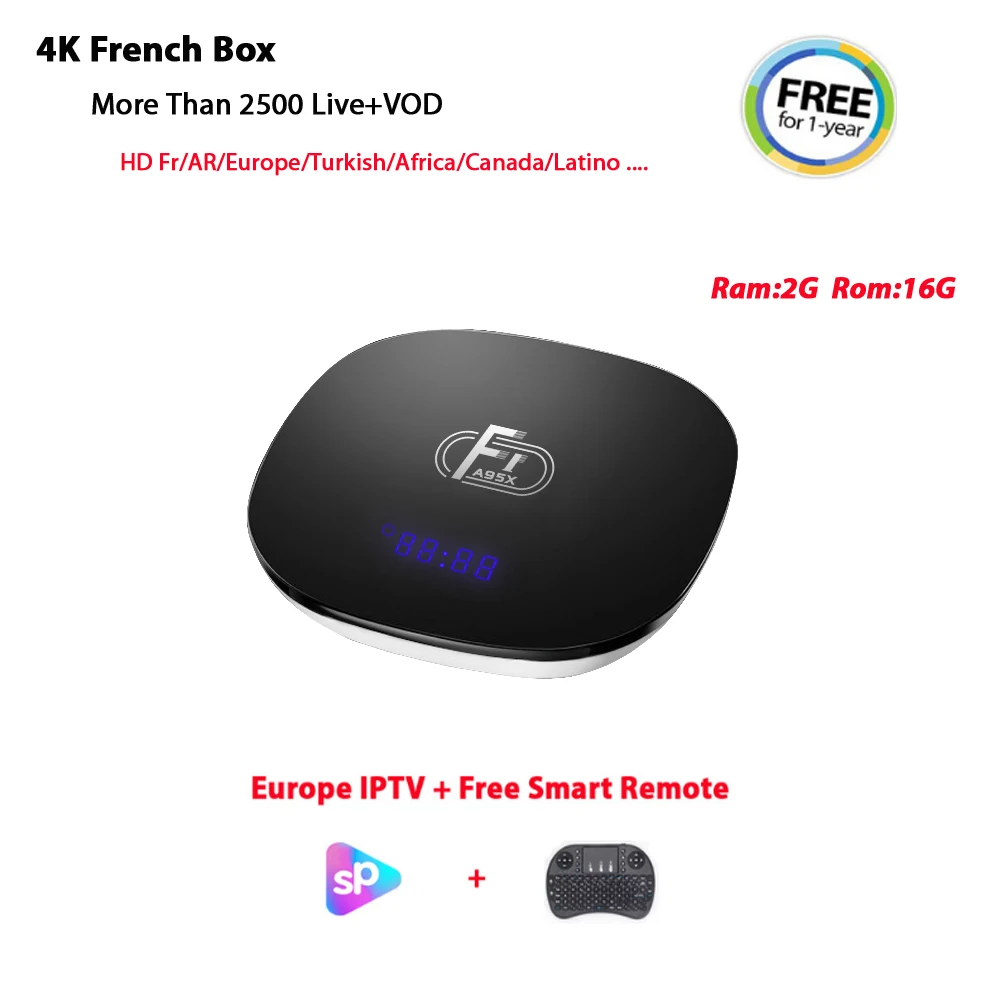 

A95X F1 4K French Box 2G Android 7.1 Smart TV Box S905W Support AR/Europe/Turkish/Africa/English/Latino etc Live Channels & VOD
