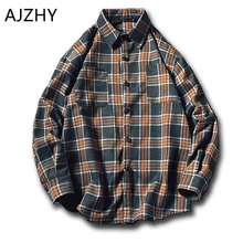 Модные мужские рубашки с длинным рукавом весна осень клетчатая рубашка Мужская s Женская винтажная негабаритная Японская уличная одежда фланелевая Повседневная рубашка