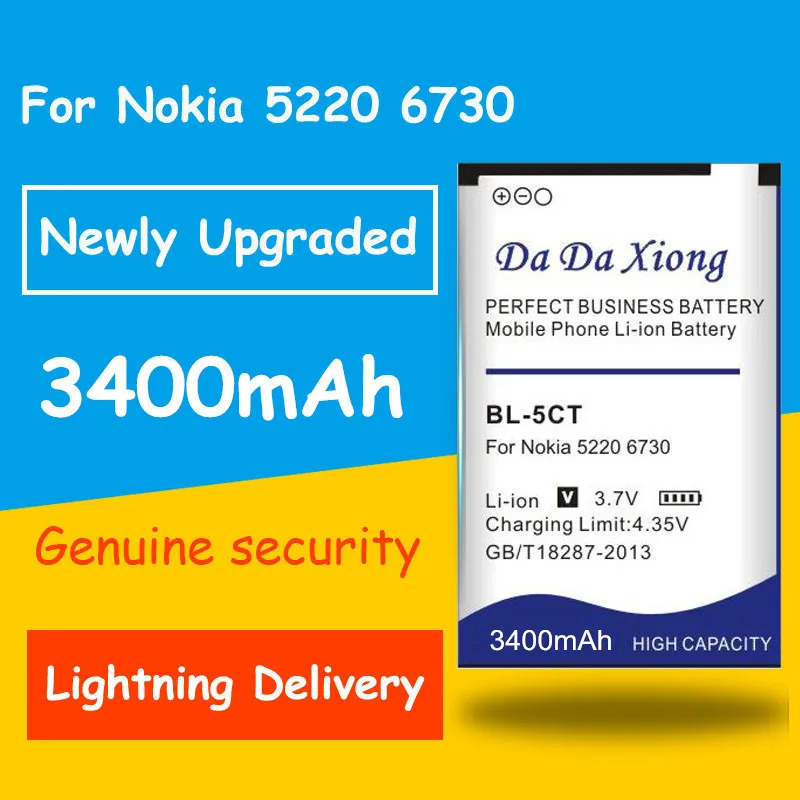 

Full Protection 3400mAh BL5CT BL-5CT BL 5CT Li-ion Phone Battery for Nokia 5220 C3-01 C6-01 6730c C5 C5-00 6303C/5220XM